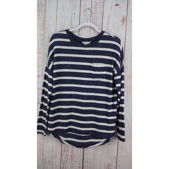 MERONA Tee Shirt Womens  XS navy blue/white stripe long sleeve stretch Nautical. - Picture 4 of 9